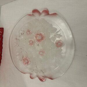 Vintage Mikasa Rosella 3D glass serving plater 14" handle West Germany NIB label